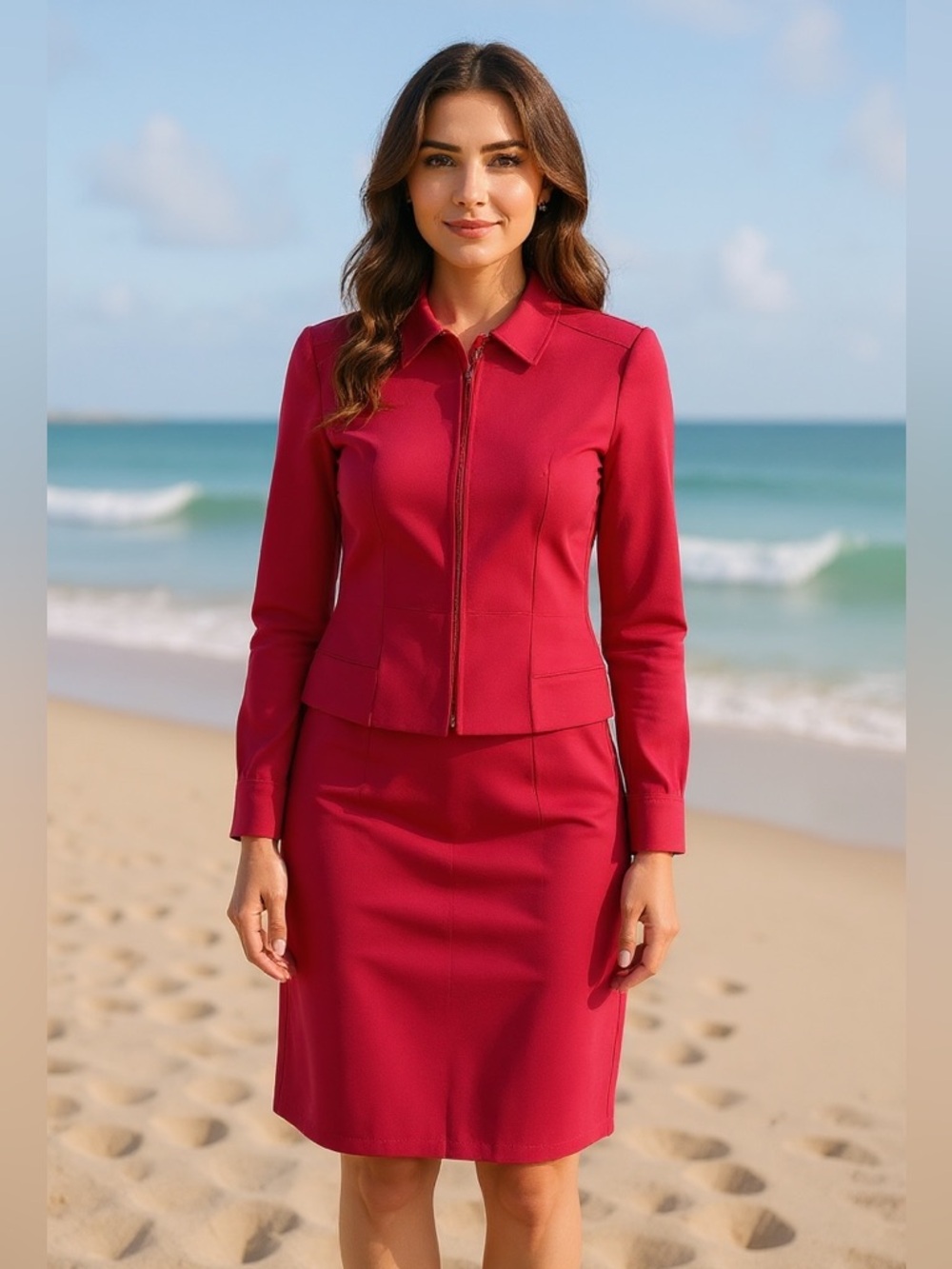 Caslon Rich Berry Red 2-Piece Skirt Suit size 6  (009)